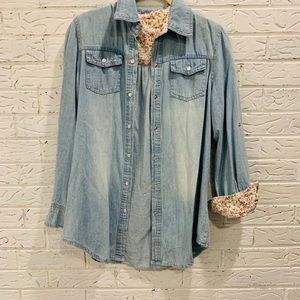 Denim shirt w/ cute floral pattern on the inside